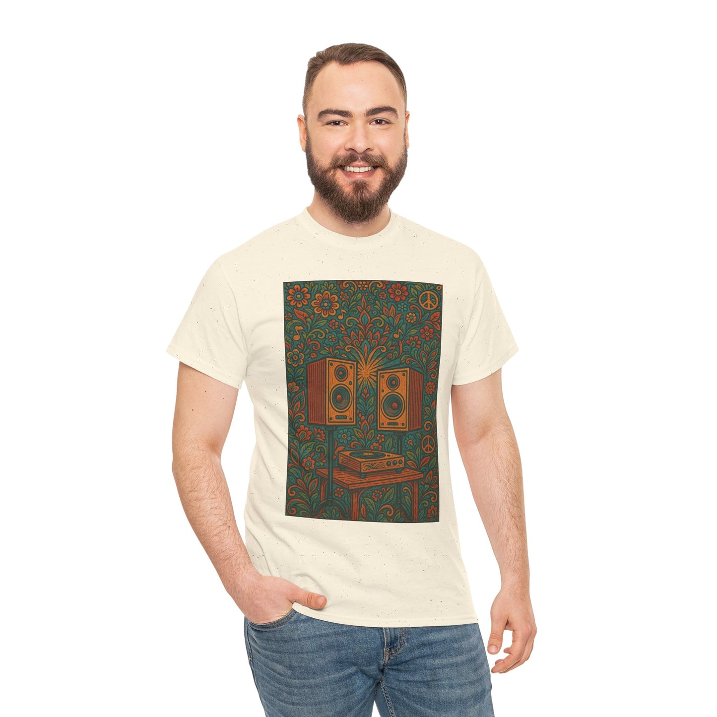 Retro Peace Love HiFi Tee Unisex Heavy Cotton T-Shirt Gift for Hippies