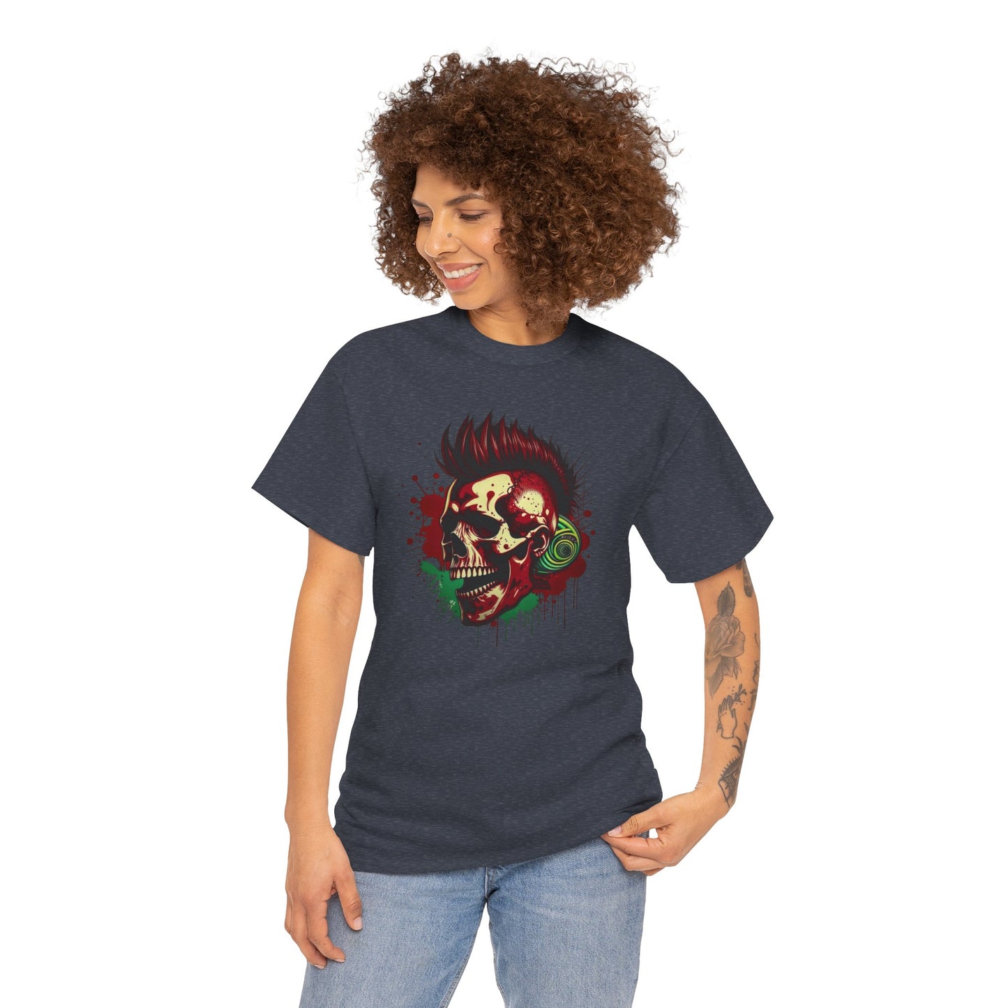 Mohawk Skull Unisex Heavy Cotton Tee Statement Shirt