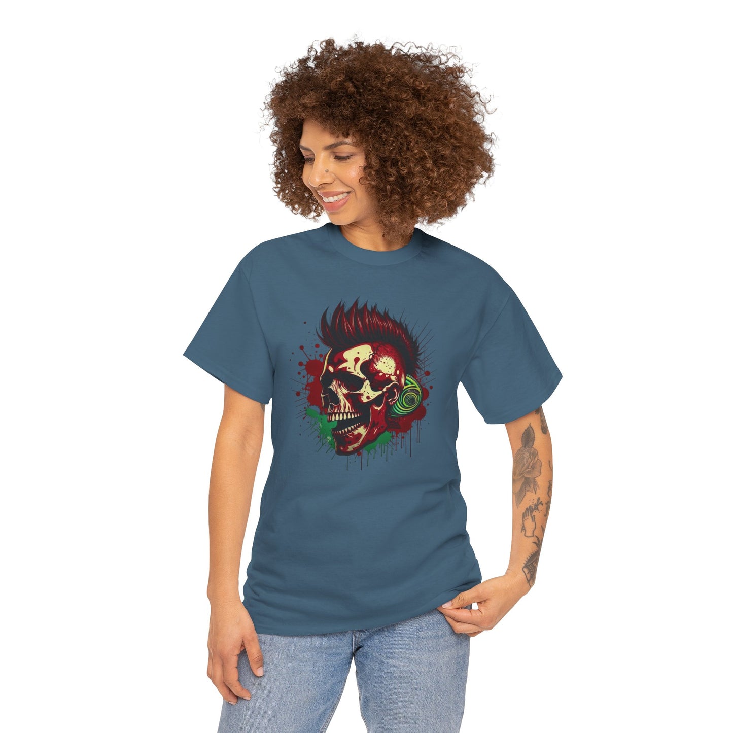 Mohawk Skull Unisex Heavy Cotton Tee Statement Shirt