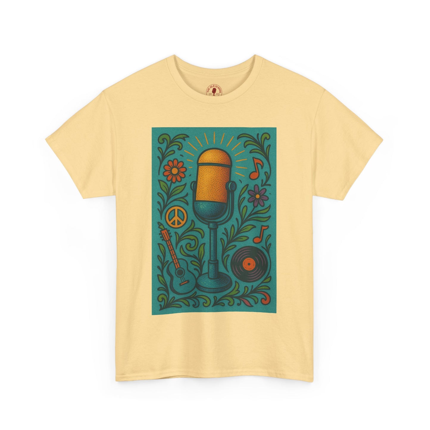Peace Love Microphone Tee Unisex Heavy Cotton T-Shirt Gift for Hippies