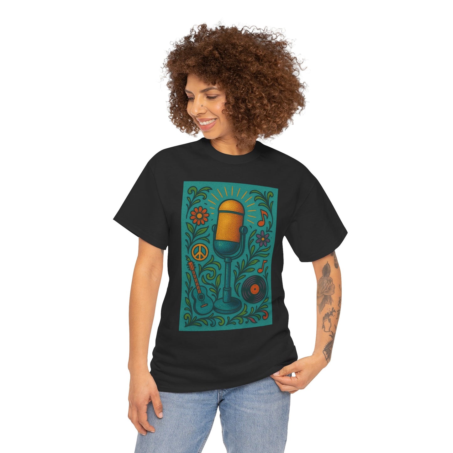 Peace Love Microphone Tee Unisex Heavy Cotton T-Shirt Gift for Hippies