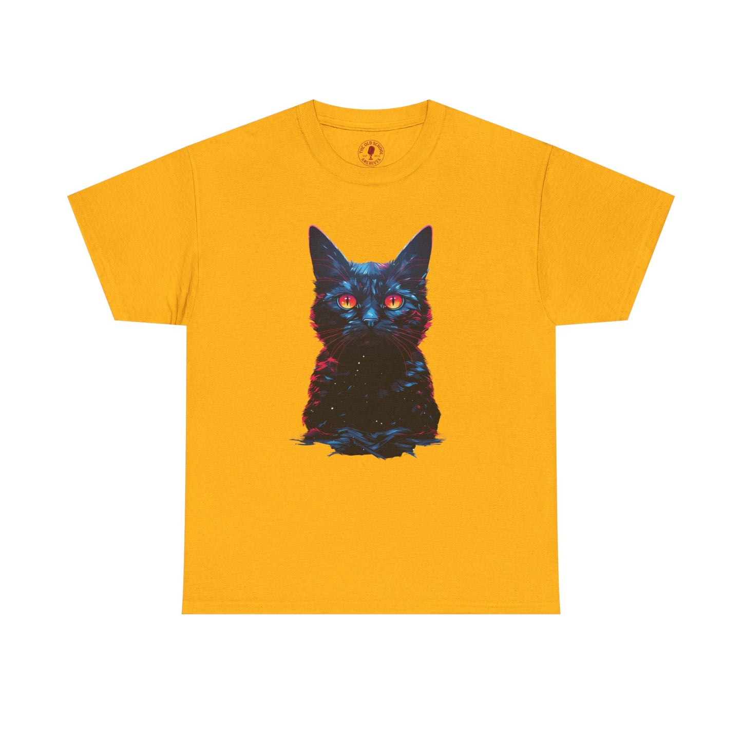 Glowing Black Kitty Cat Orange Eyes Unisex Heavy Cotton Tee | Vintage T-Shirt, Graphic Tee, Casual Wear