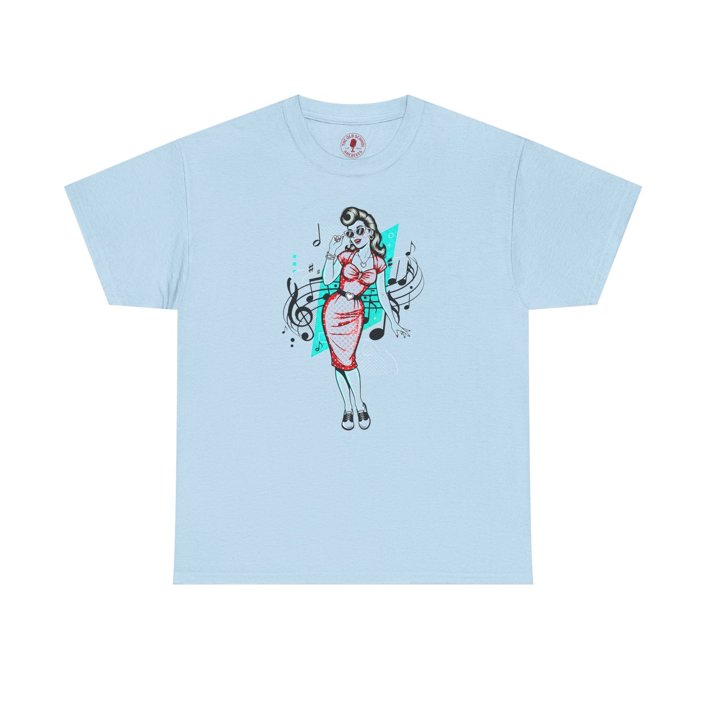 Pin-up Girl With Music Staff Notes Tee, Unisex Heavy Cotton T-Shirt, Casual Statement Wear