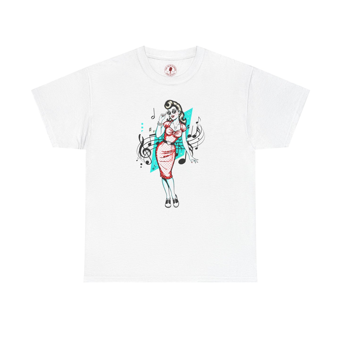 Pin-up Girl With Music Staff Notes Tee, Unisex Heavy Cotton T-Shirt, Casual Statement Wear