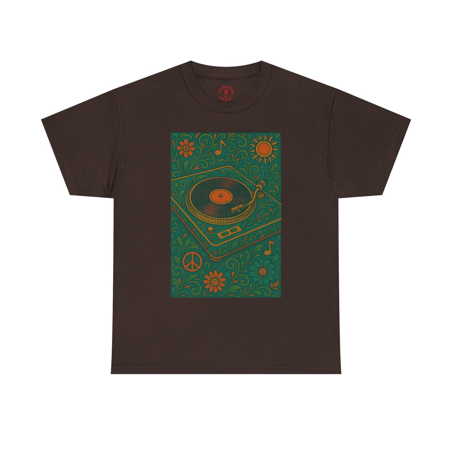 Retro Peace Love Turntable Tee Unisex Heavy Cotton T-Shirt Hipster Fashion