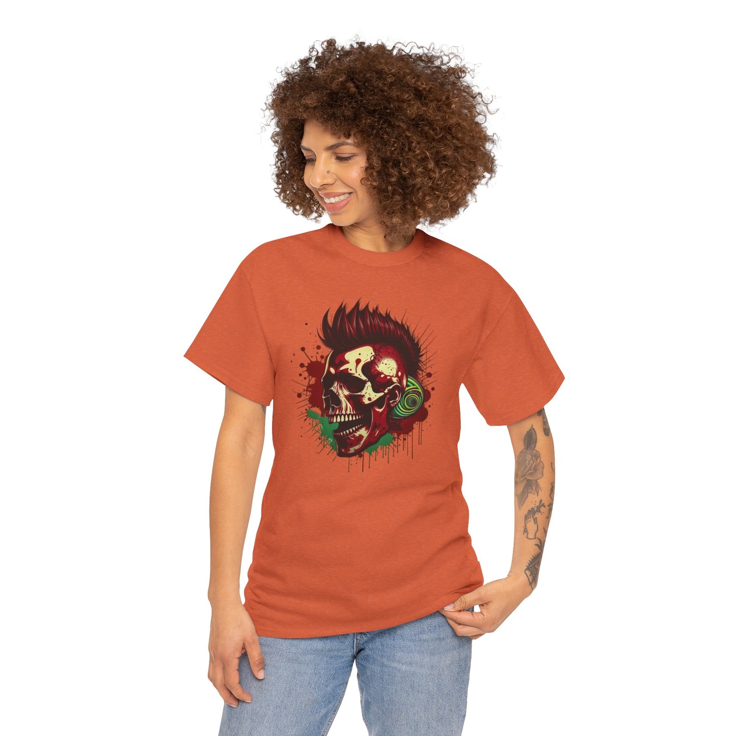 Mohawk Skull Unisex Heavy Cotton Tee Statement Shirt