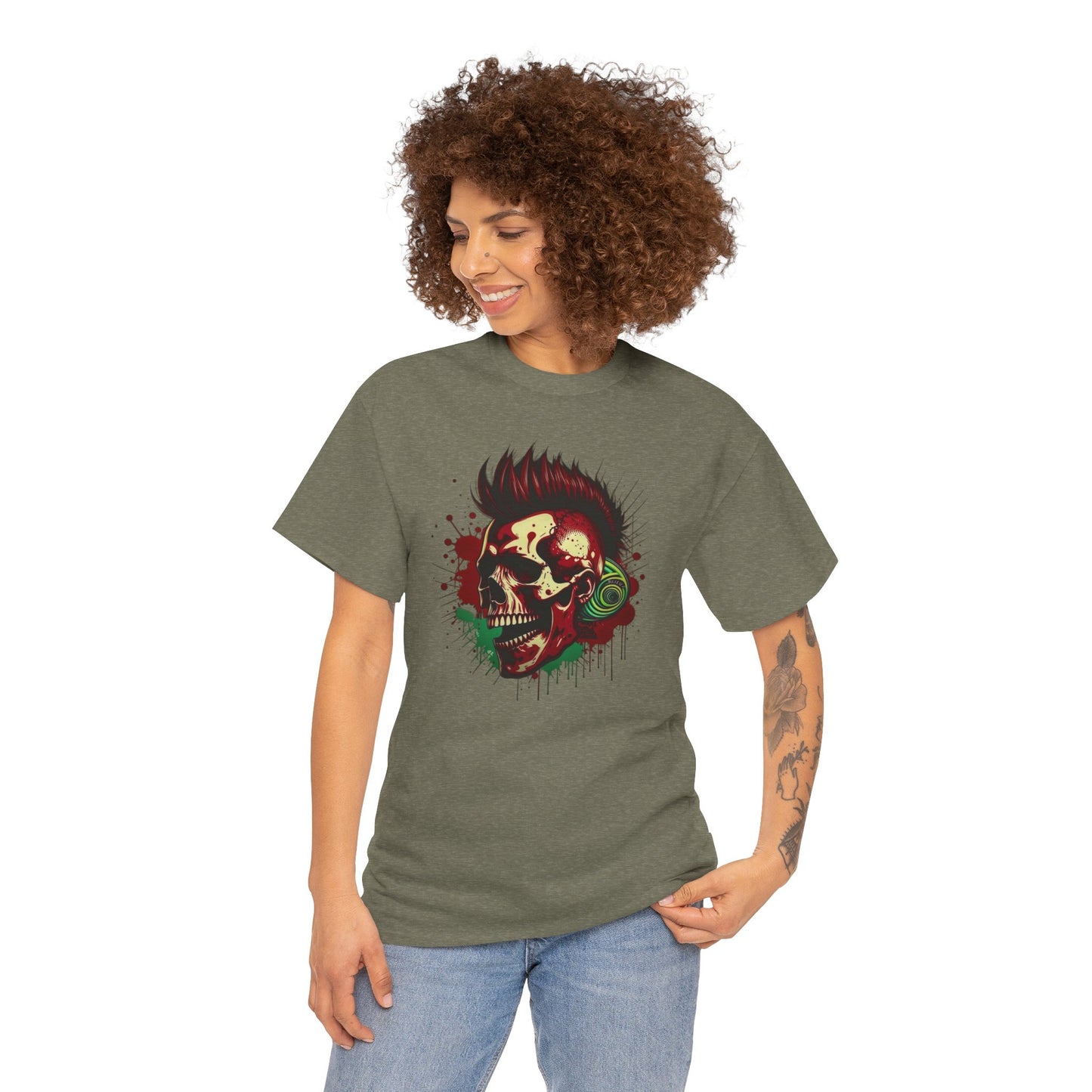 Mohawk Skull Unisex Heavy Cotton Tee Statement Shirt