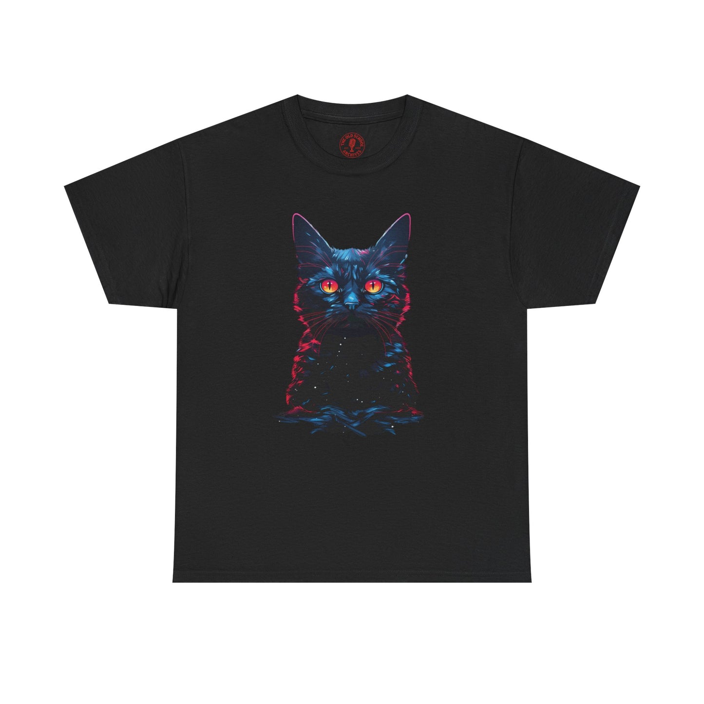 Glowing Black Kitty Cat Orange Eyes Unisex Heavy Cotton Tee | Vintage T-Shirt, Graphic Tee, Casual Wear