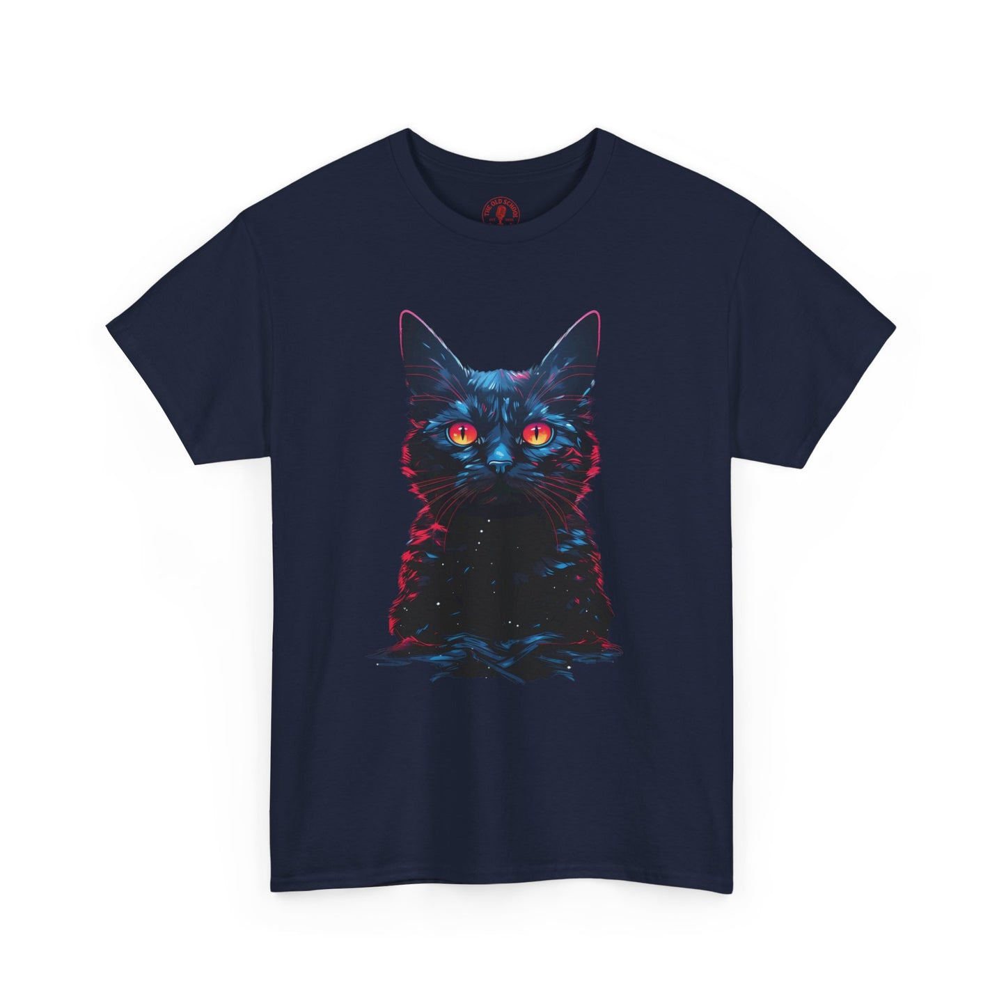 Glowing Black Kitty Cat Orange Eyes Unisex Heavy Cotton Tee | Vintage T-Shirt, Graphic Tee, Casual Wear