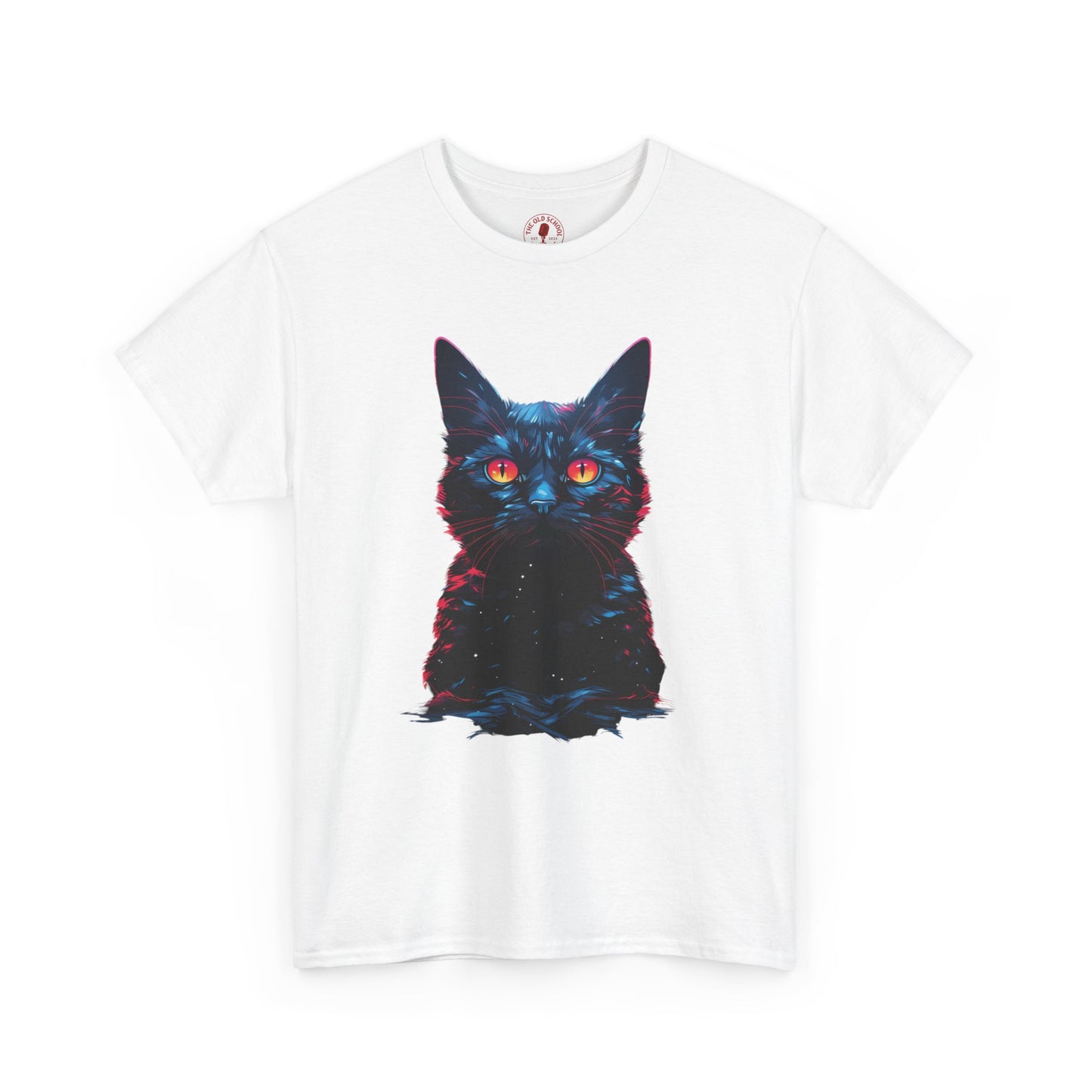 Glowing Black Kitty Cat Orange Eyes Unisex Heavy Cotton Tee | Vintage T-Shirt, Graphic Tee, Casual Wear