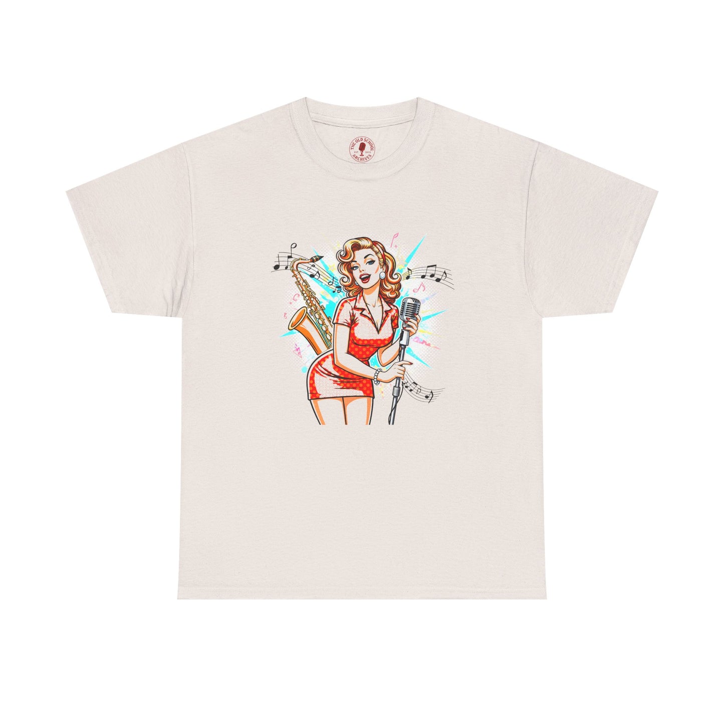 Pin-up Girl With Sax & Mic Tee, Unisex Heavy Cotton T-Shirt, Casual Statement Wear