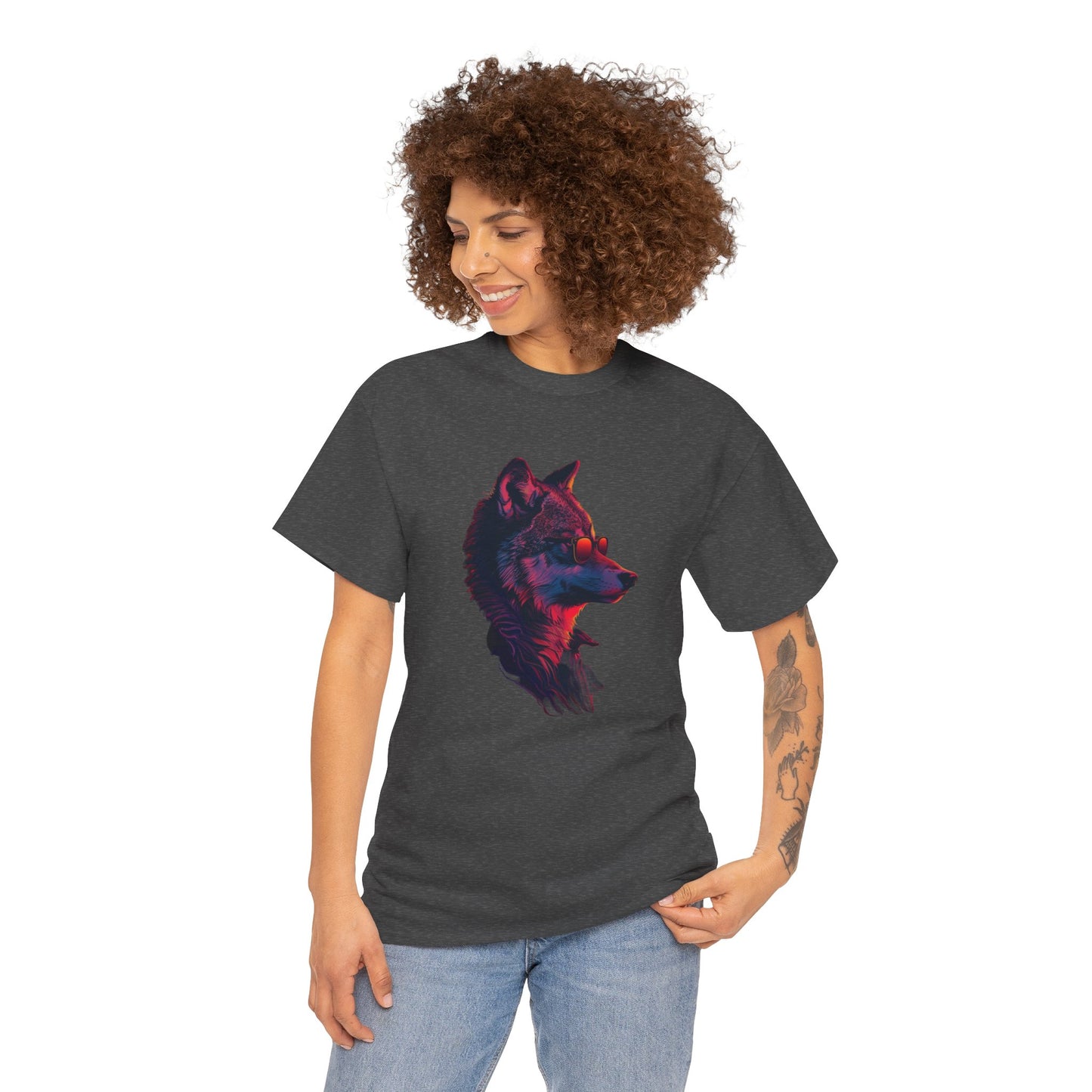 Wolf In Sunglasses Unisex Heavy Cotton Tee | Vintage T-Shirt, Graphic Tee, Casual Wear