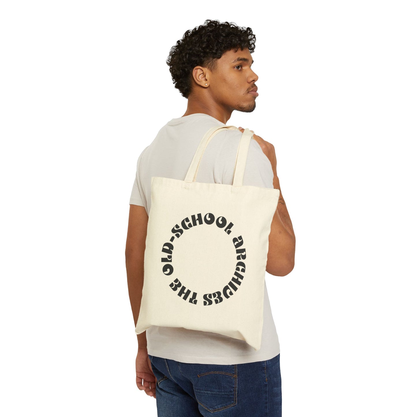 The Old-School Archives Canvas Vinyl Record Shopping Bag Circle Text logo