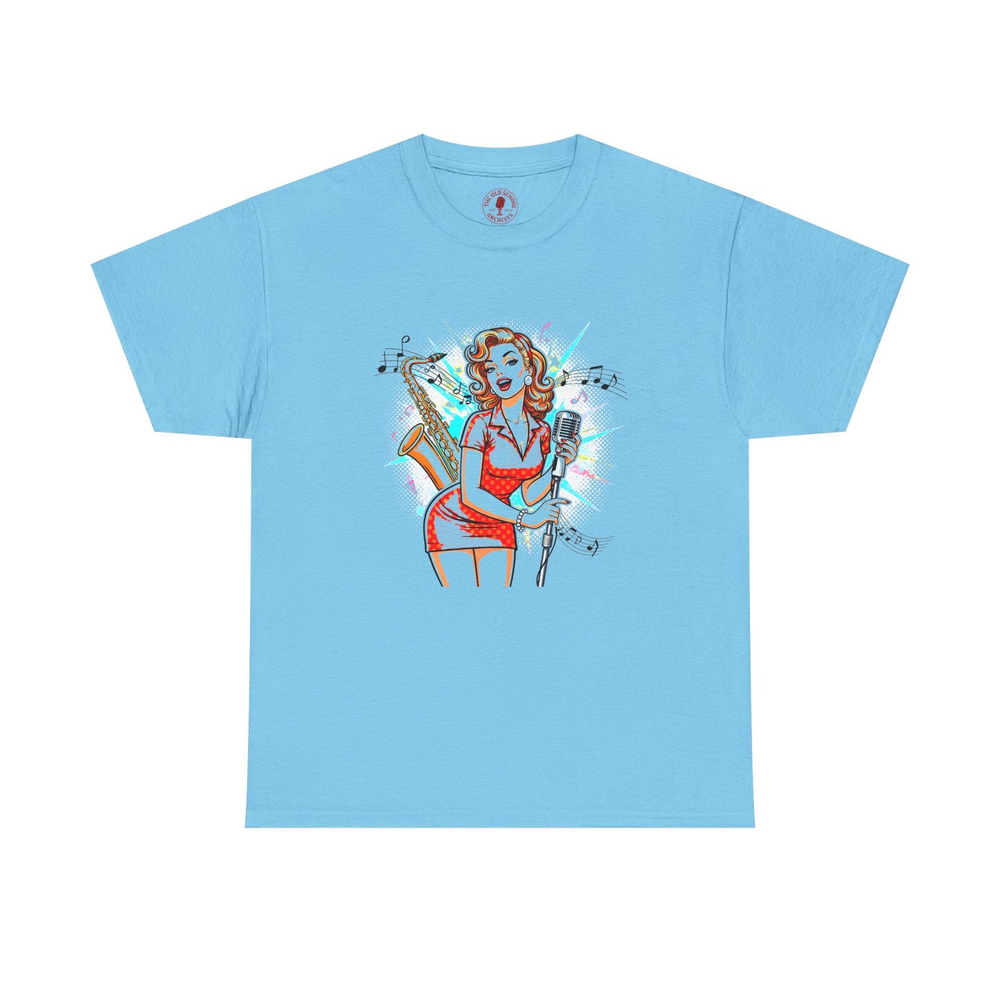 Pin-up Girl With Sax & Mic Tee, Unisex Heavy Cotton T-Shirt, Casual Statement Wear