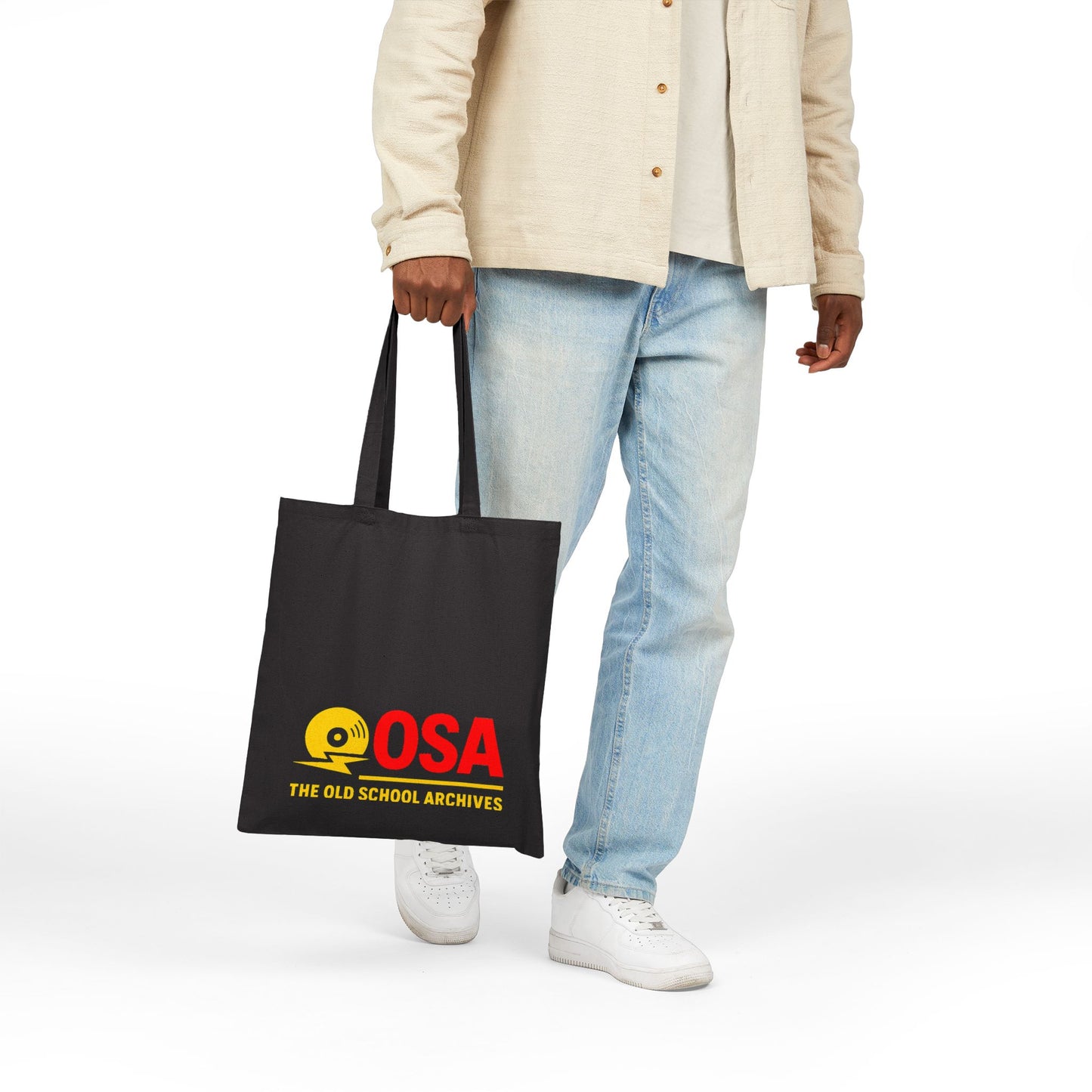The Old-School Archives Canvas Vinyl Record Shopping Bag Lightning Logo