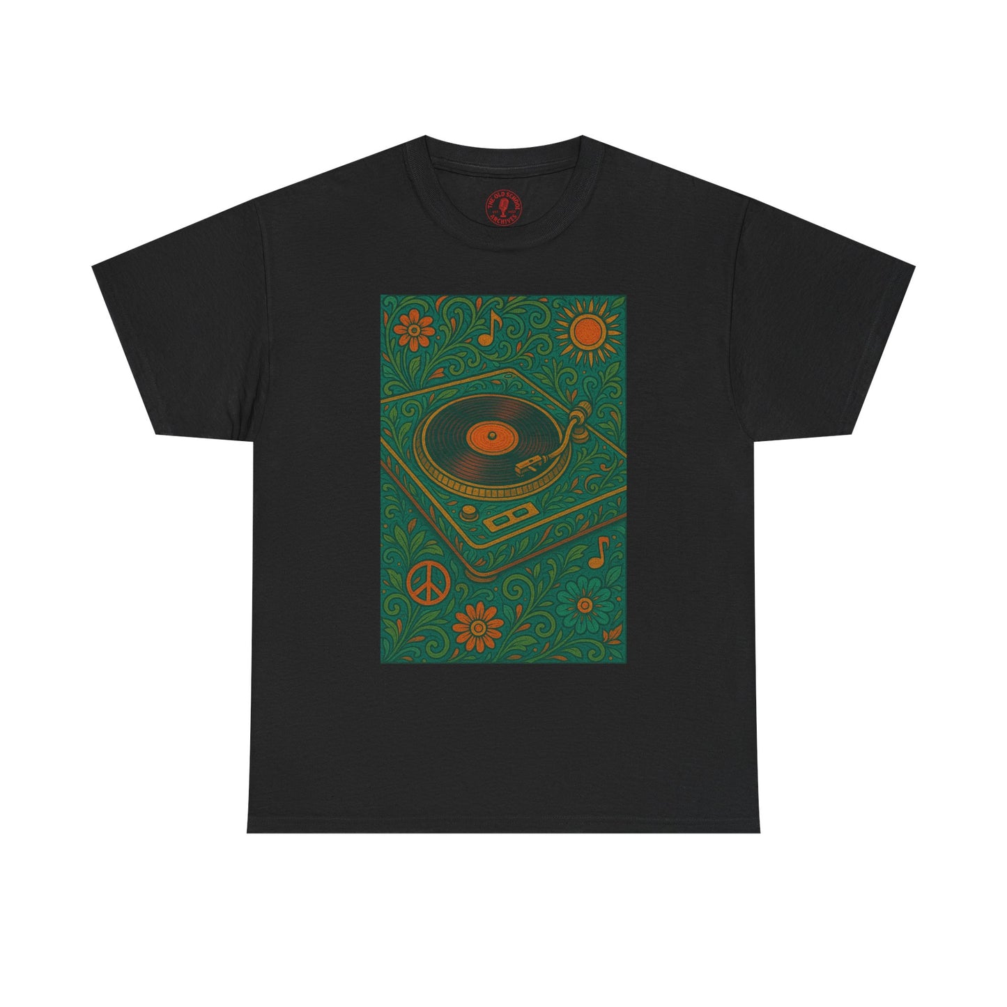 Retro Peace Love Turntable Tee Unisex Heavy Cotton T-Shirt Hipster Fashion