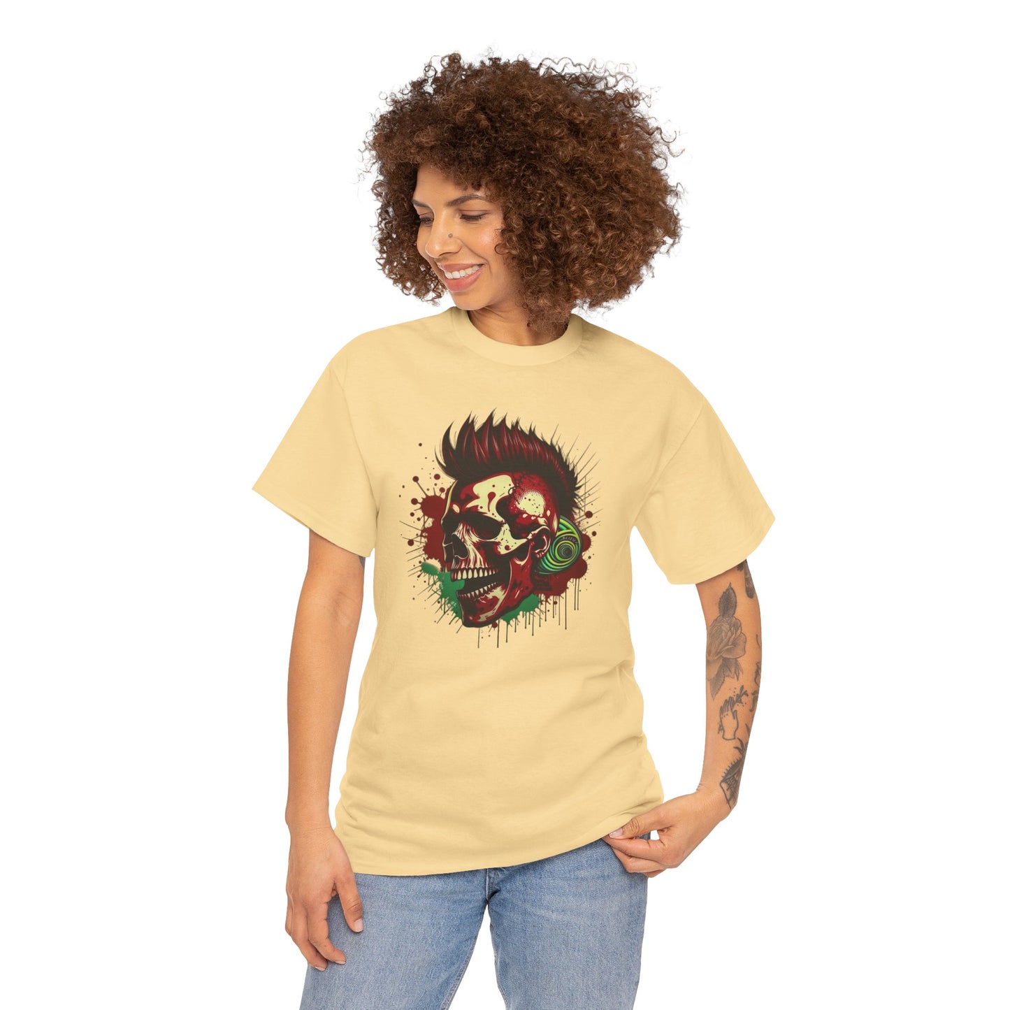 Mohawk Skull Unisex Heavy Cotton Tee Statement Shirt