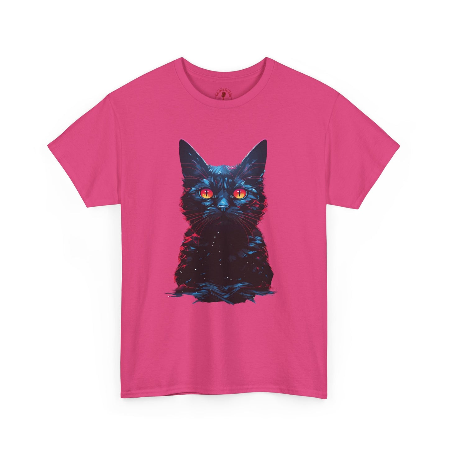 Glowing Black Kitty Cat Orange Eyes Unisex Heavy Cotton Tee | Vintage T-Shirt, Graphic Tee, Casual Wear