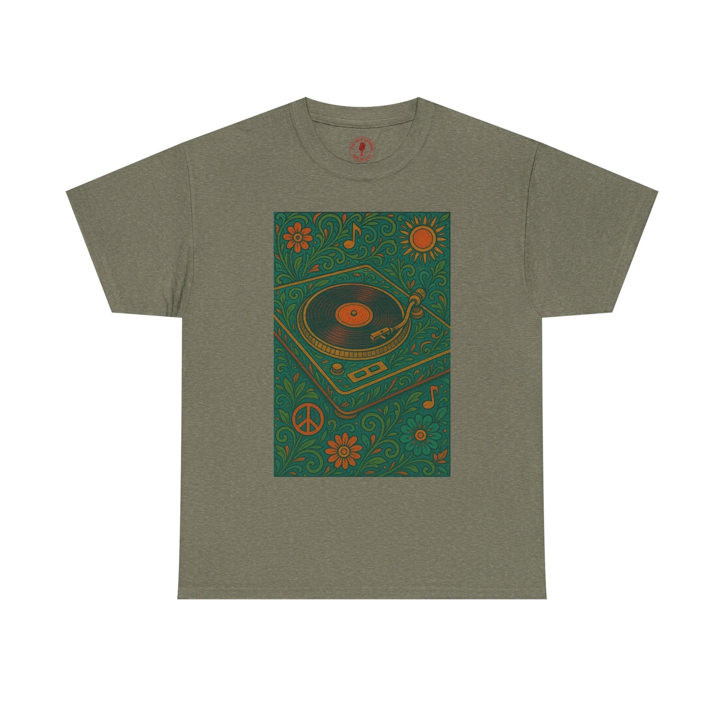 Retro Peace Love Turntable Tee Unisex Heavy Cotton T-Shirt Hipster Fashion