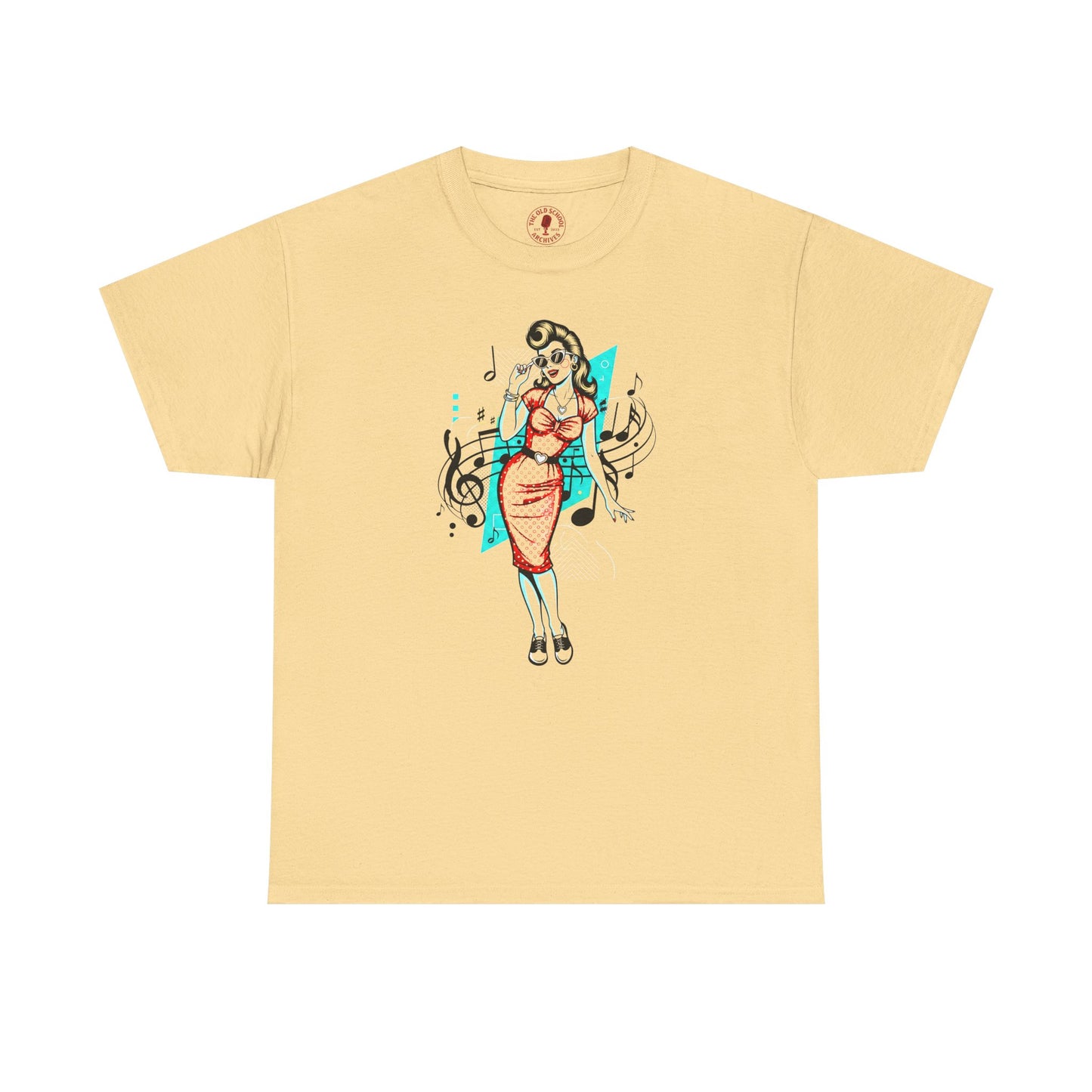 Pin-up Girl With Music Staff Notes Tee, Unisex Heavy Cotton T-Shirt, Casual Statement Wear