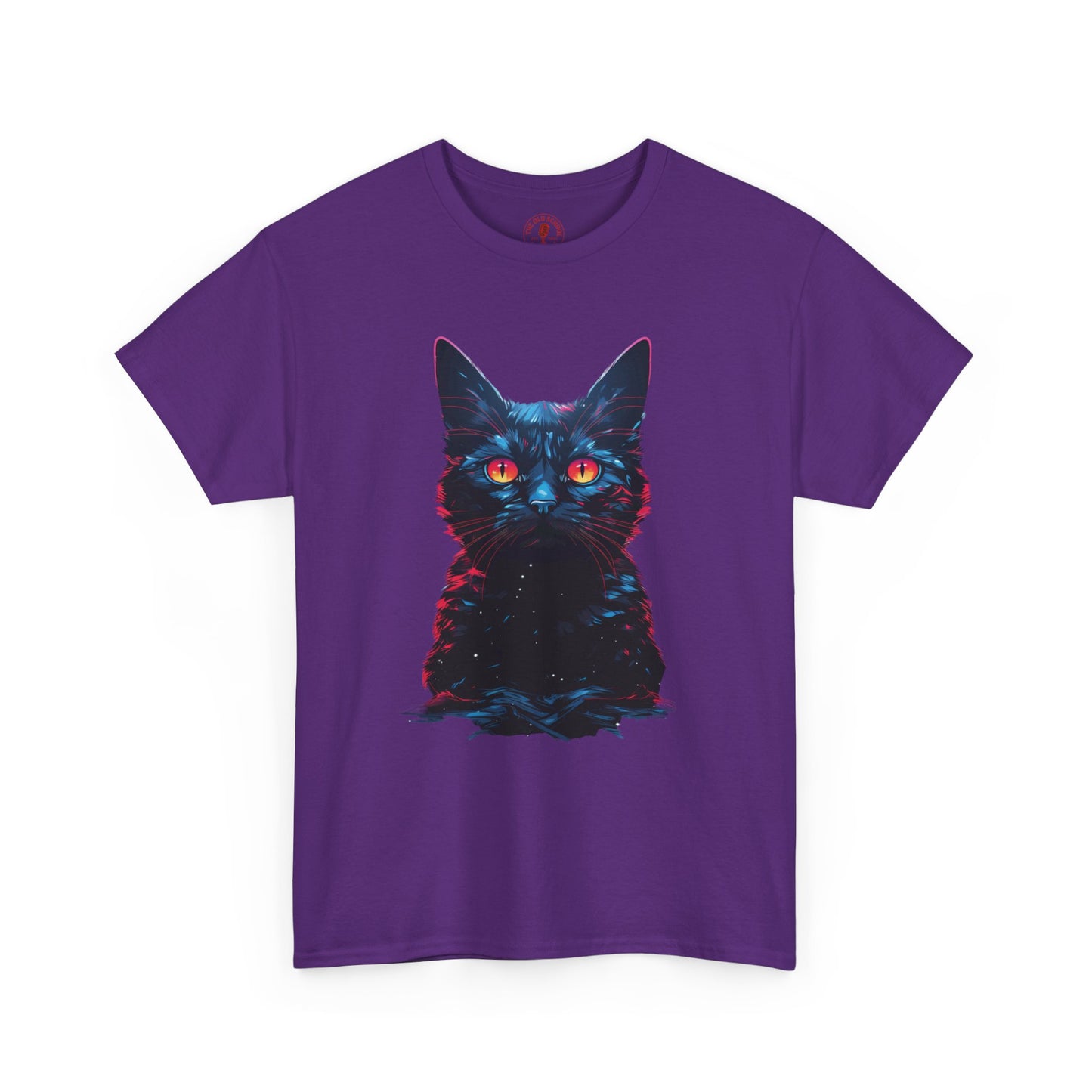 Glowing Black Kitty Cat Orange Eyes Unisex Heavy Cotton Tee | Vintage T-Shirt, Graphic Tee, Casual Wear