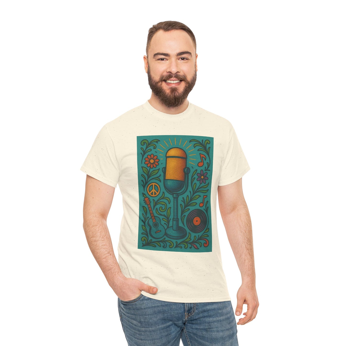 Peace Love Microphone Tee Unisex Heavy Cotton T-Shirt Gift for Hippies