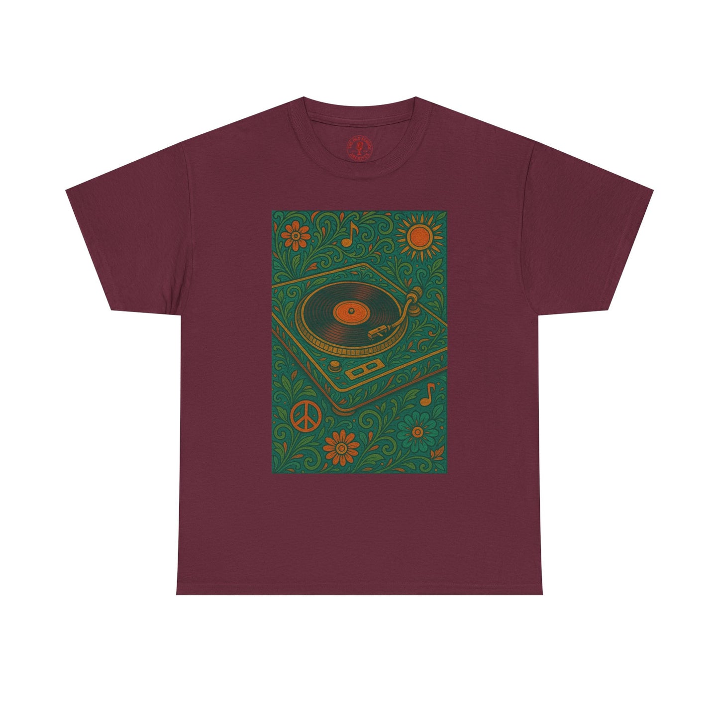 Retro Peace Love Turntable Tee Unisex Heavy Cotton T-Shirt Hipster Fashion
