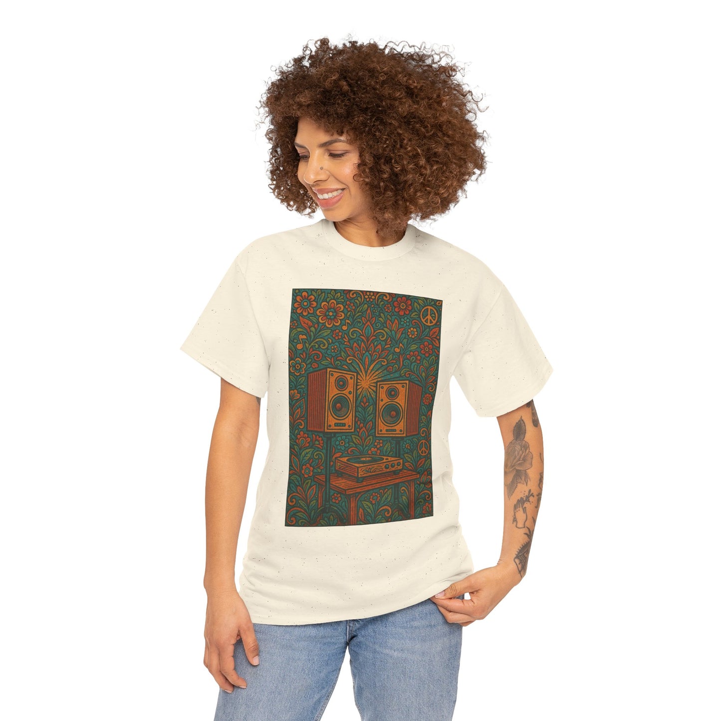 Retro Peace Love HiFi Tee Unisex Heavy Cotton T-Shirt Gift for Hippies