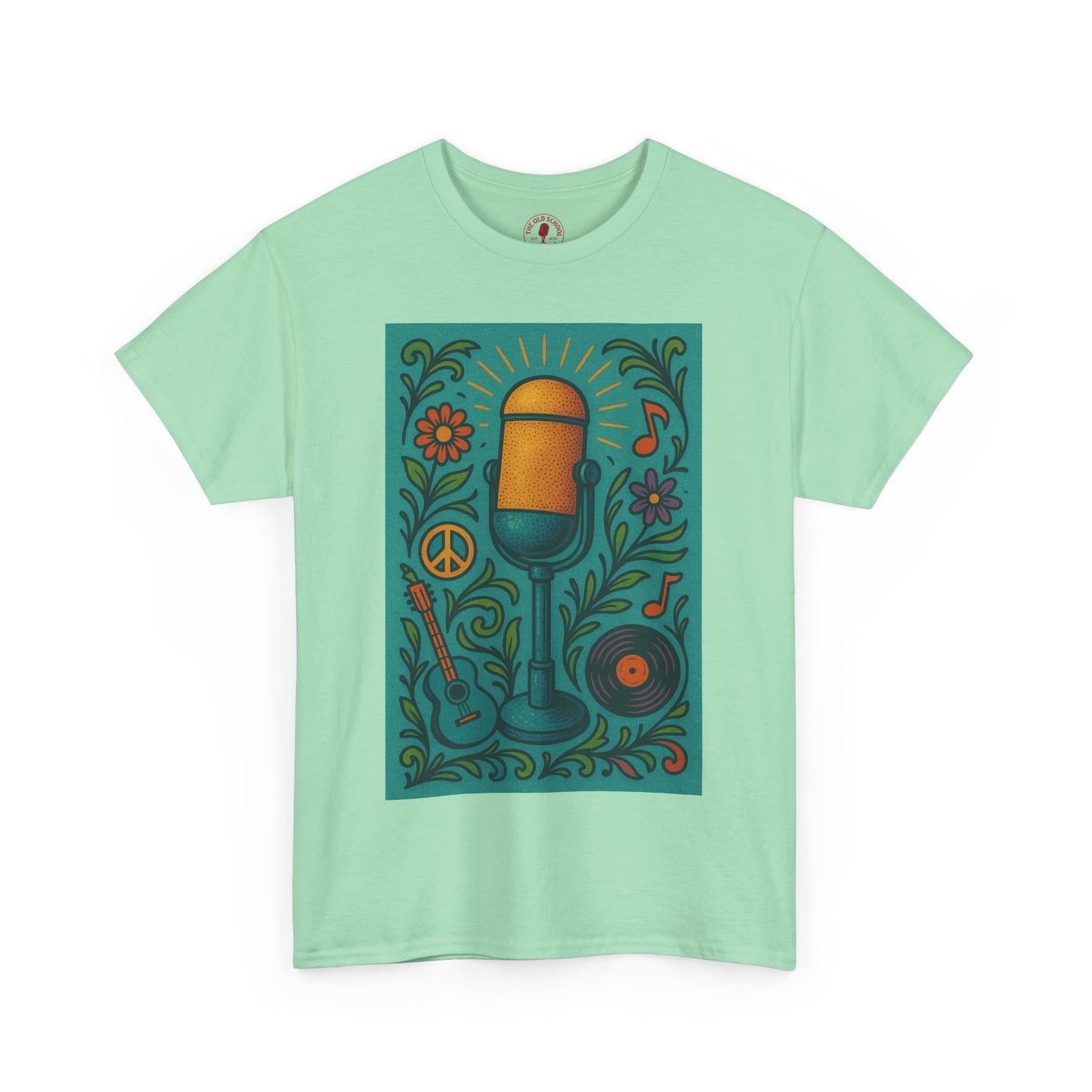 Peace Love Microphone Tee Unisex Heavy Cotton T-Shirt Gift for Hippies