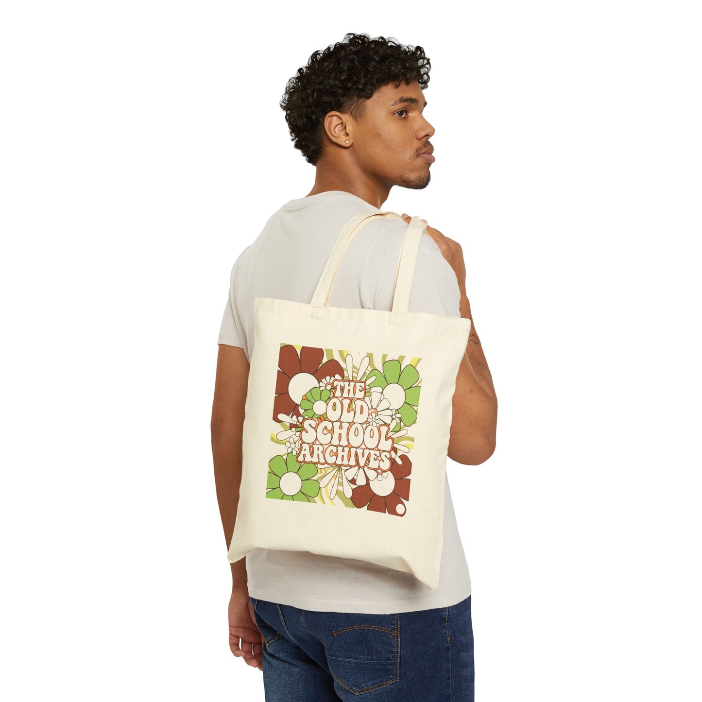 The Old-School Archives Canvas Vinyl Record Shopping Bag Flower Power Natural