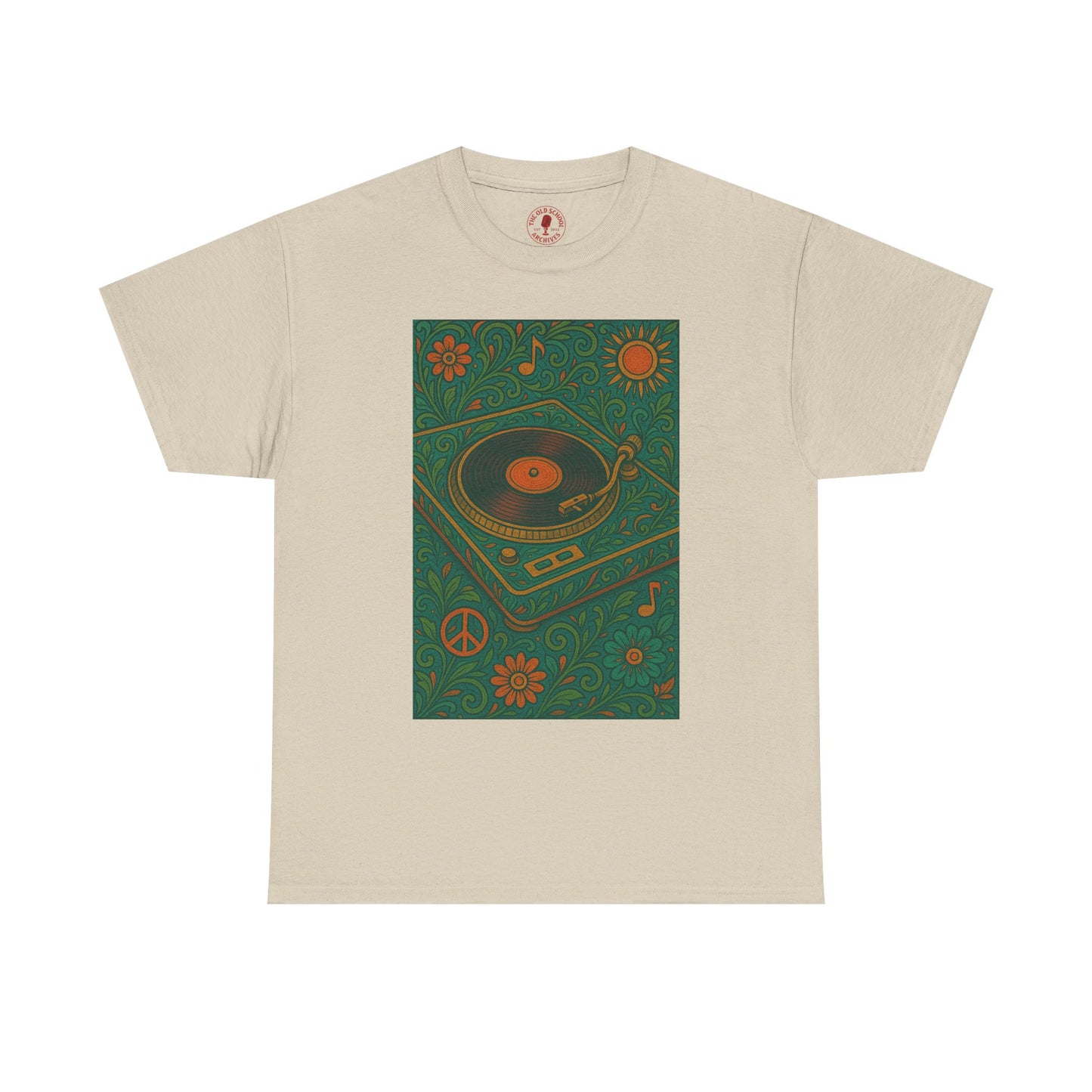 Retro Peace Love Turntable Tee Unisex Heavy Cotton T-Shirt Hipster Fashion