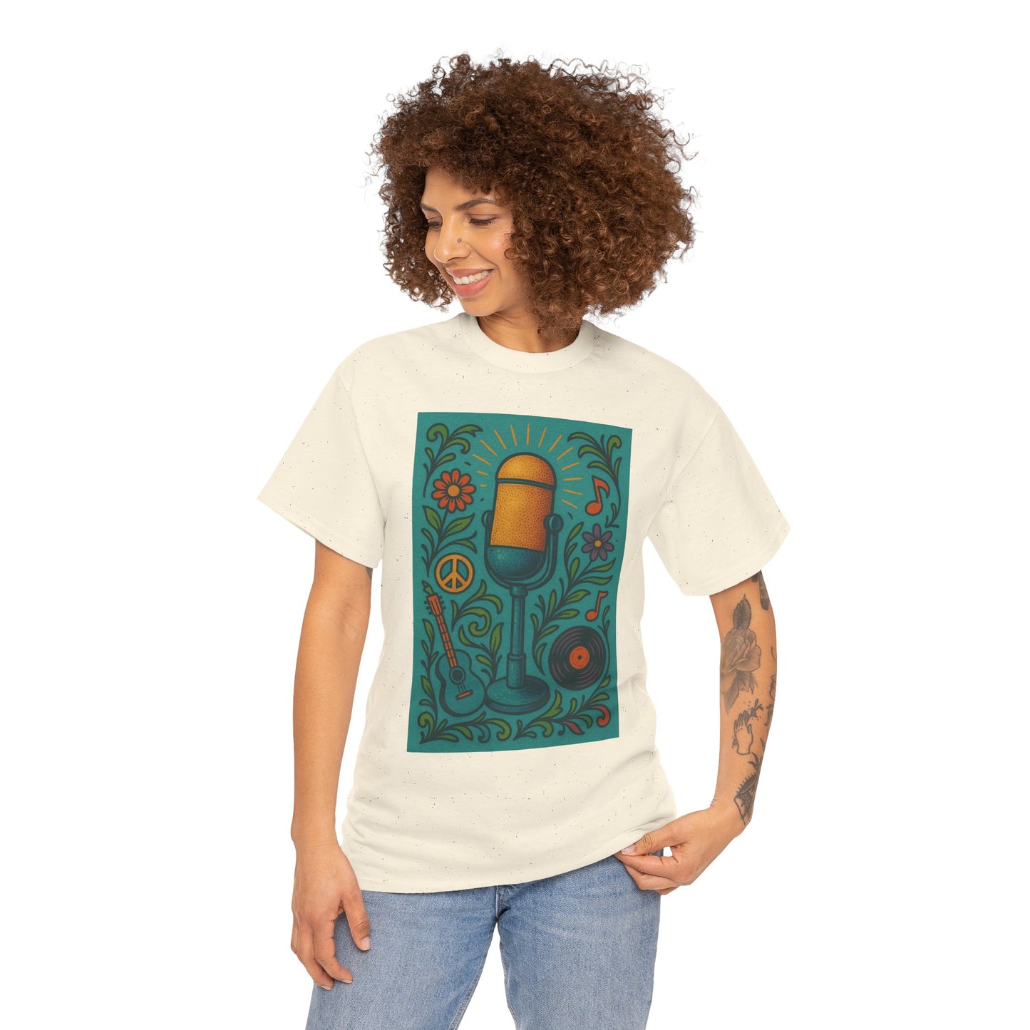 Peace Love Microphone Tee Unisex Heavy Cotton T-Shirt Gift for Hippies