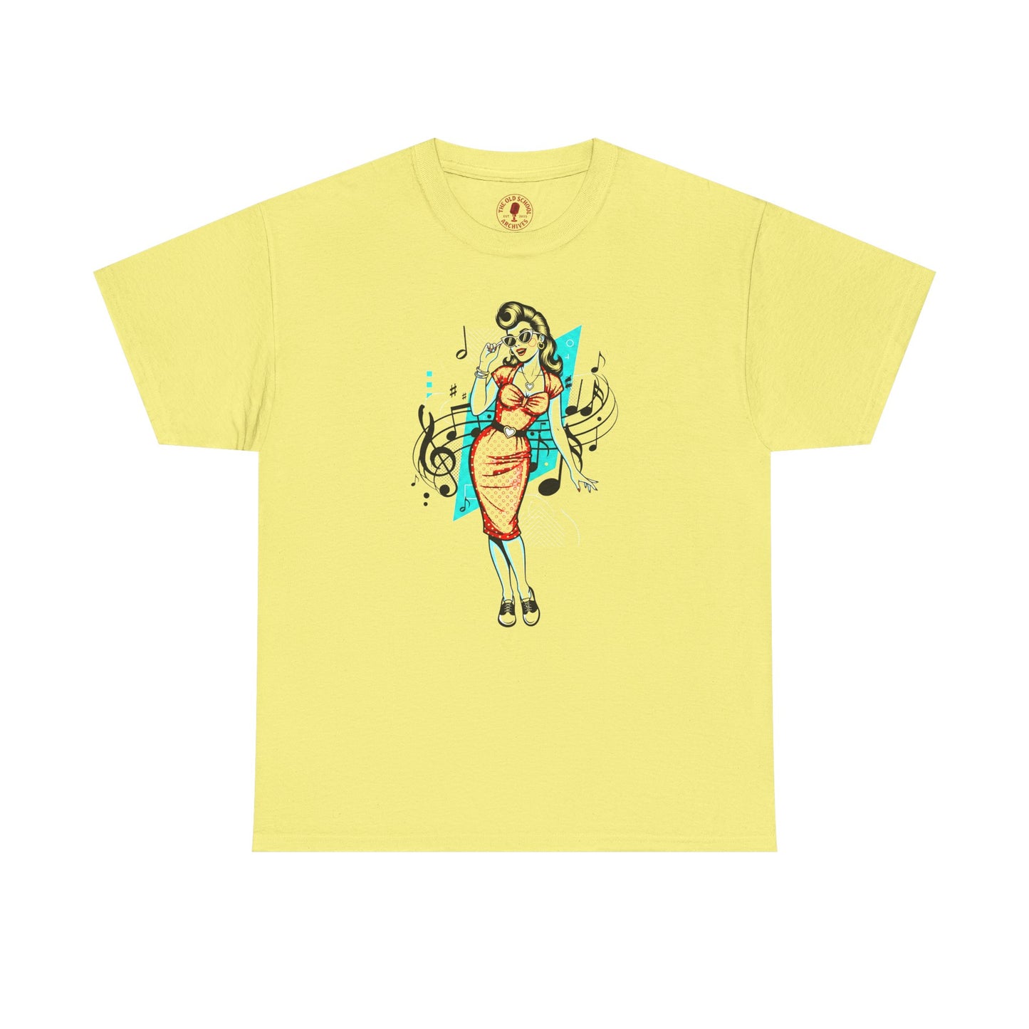Pin-up Girl With Music Staff Notes Tee, Unisex Heavy Cotton T-Shirt, Casual Statement Wear