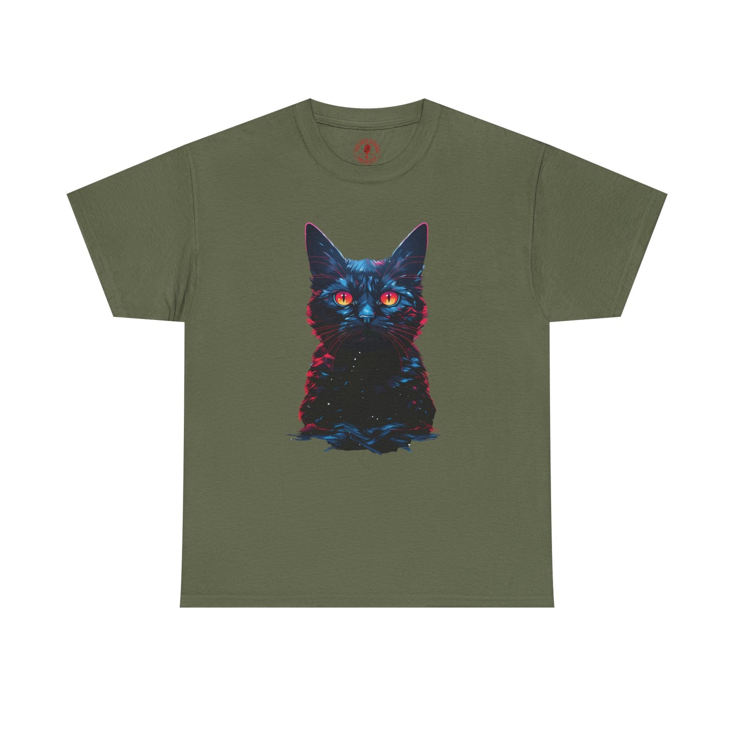 Glowing Black Kitty Cat Orange Eyes Unisex Heavy Cotton Tee | Vintage T-Shirt, Graphic Tee, Casual Wear
