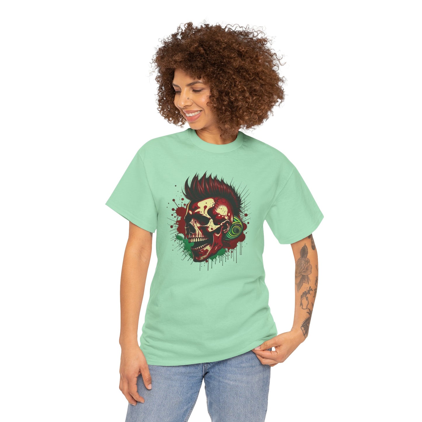 Mohawk Skull Unisex Heavy Cotton Tee Statement Shirt
