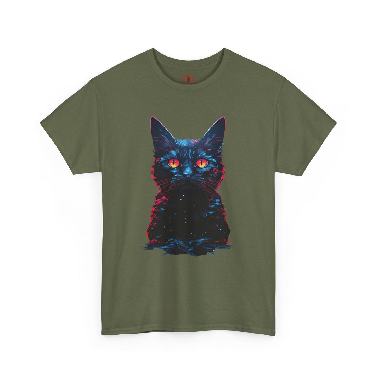 Glowing Black Kitty Cat Orange Eyes Unisex Heavy Cotton Tee | Vintage T-Shirt, Graphic Tee, Casual Wear