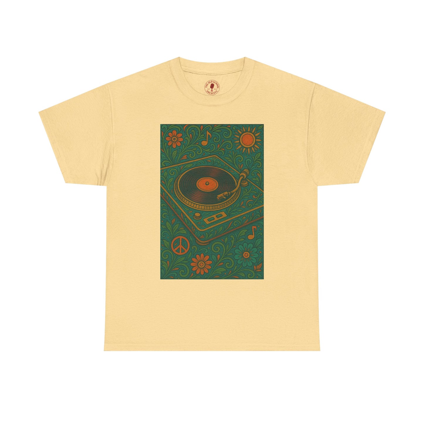 Retro Peace Love Turntable Tee Unisex Heavy Cotton T-Shirt Hipster Fashion
