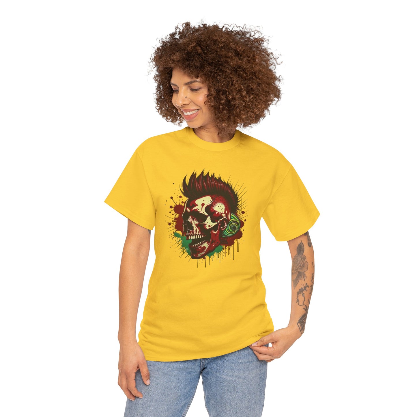Mohawk Skull Unisex Heavy Cotton Tee Statement Shirt