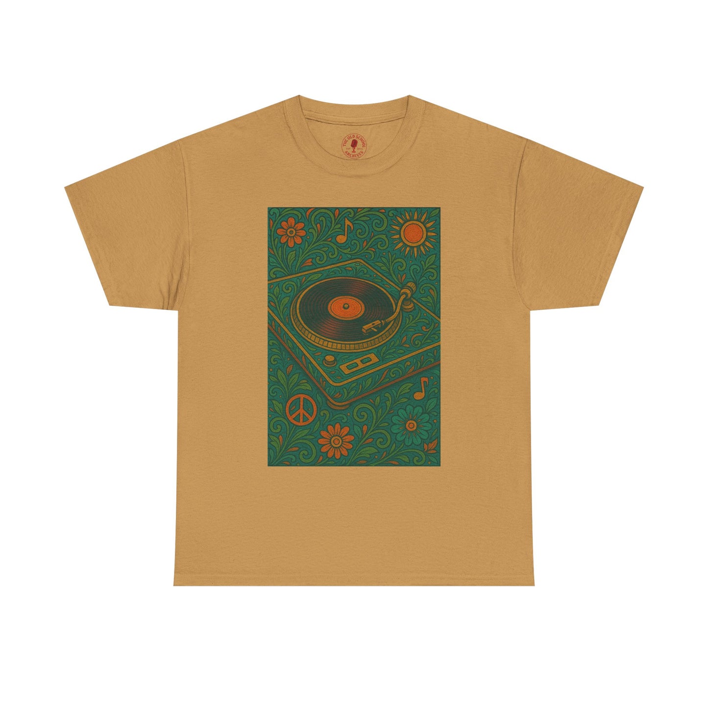 Retro Peace Love Turntable Tee Unisex Heavy Cotton T-Shirt Hipster Fashion