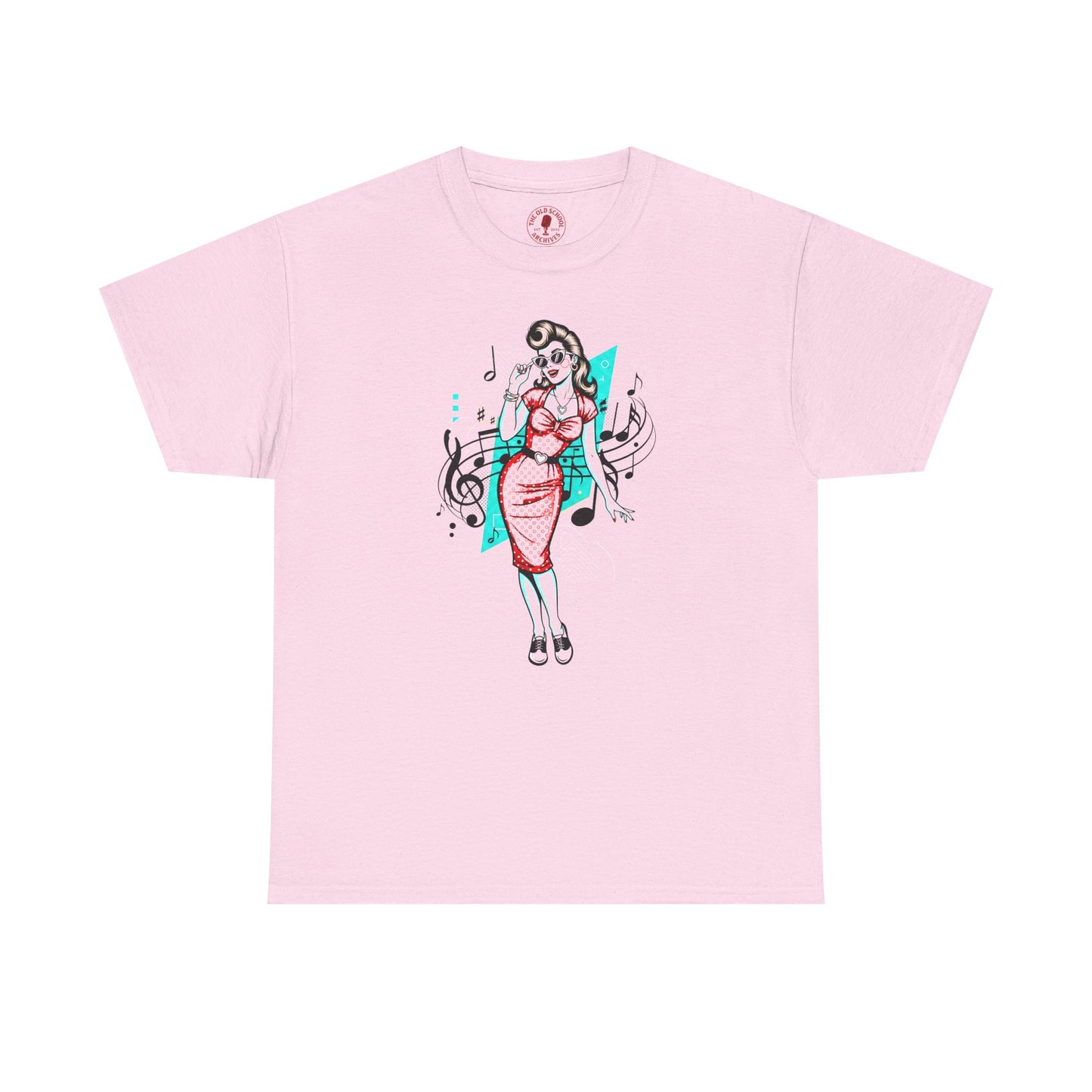 Pin-up Girl With Music Staff Notes Tee, Unisex Heavy Cotton T-Shirt, Casual Statement Wear