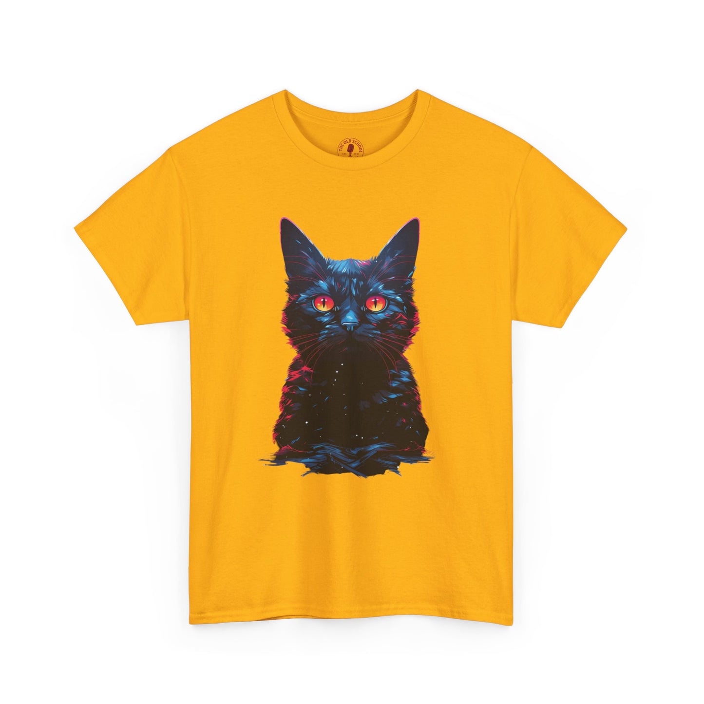 Glowing Black Kitty Cat Orange Eyes Unisex Heavy Cotton Tee | Vintage T-Shirt, Graphic Tee, Casual Wear
