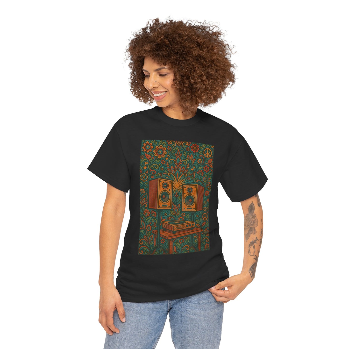 Retro Peace Love HiFi Tee Unisex Heavy Cotton T-Shirt Gift for Hippies