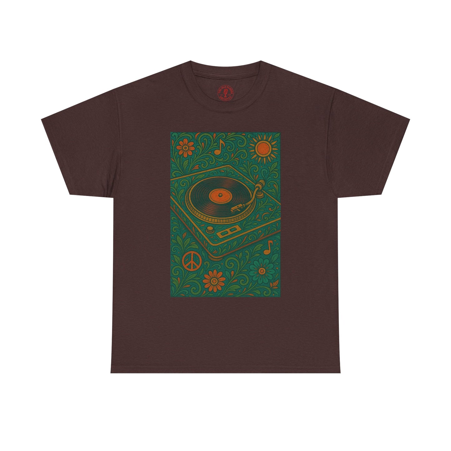 Retro Peace Love Turntable Tee Unisex Heavy Cotton T-Shirt Hipster Fashion