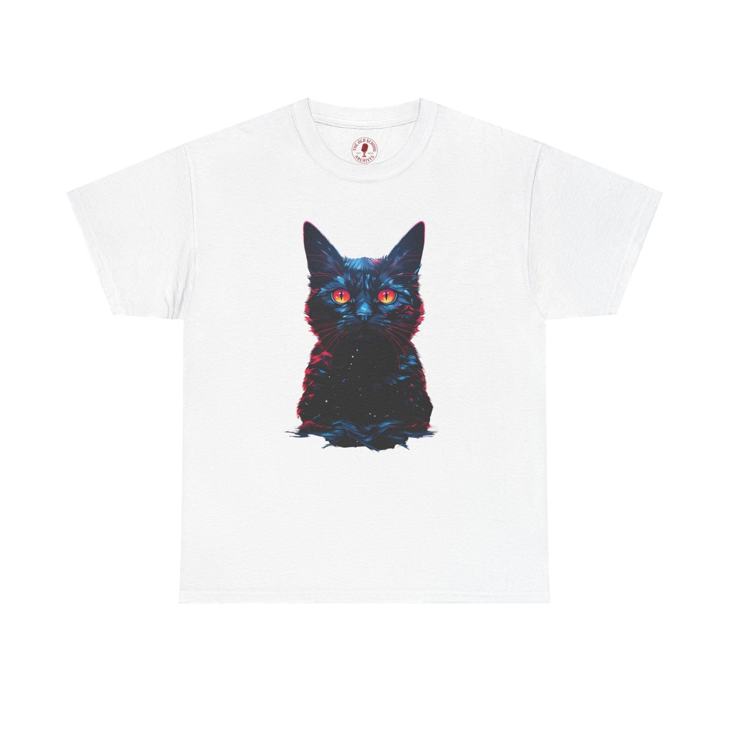 Glowing Black Kitty Cat Orange Eyes Unisex Heavy Cotton Tee | Vintage T-Shirt, Graphic Tee, Casual Wear