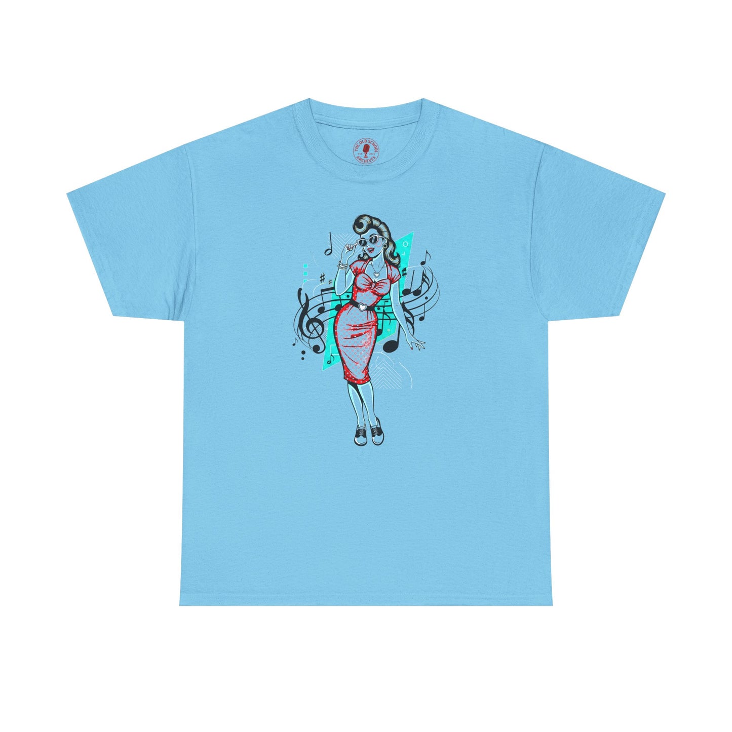 Pin-up Girl With Music Staff Notes Tee, Unisex Heavy Cotton T-Shirt, Casual Statement Wear