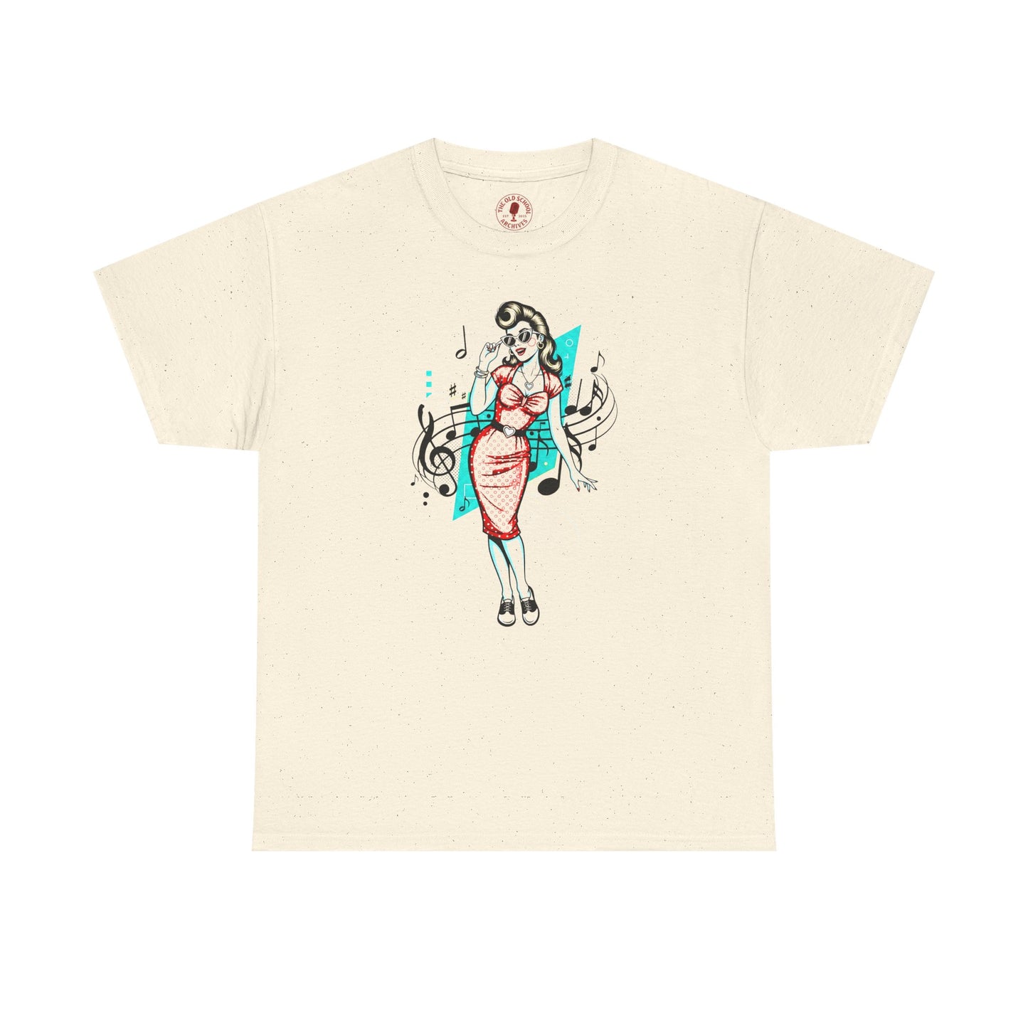 Pin-up Girl With Music Staff Notes Tee, Unisex Heavy Cotton T-Shirt, Casual Statement Wear