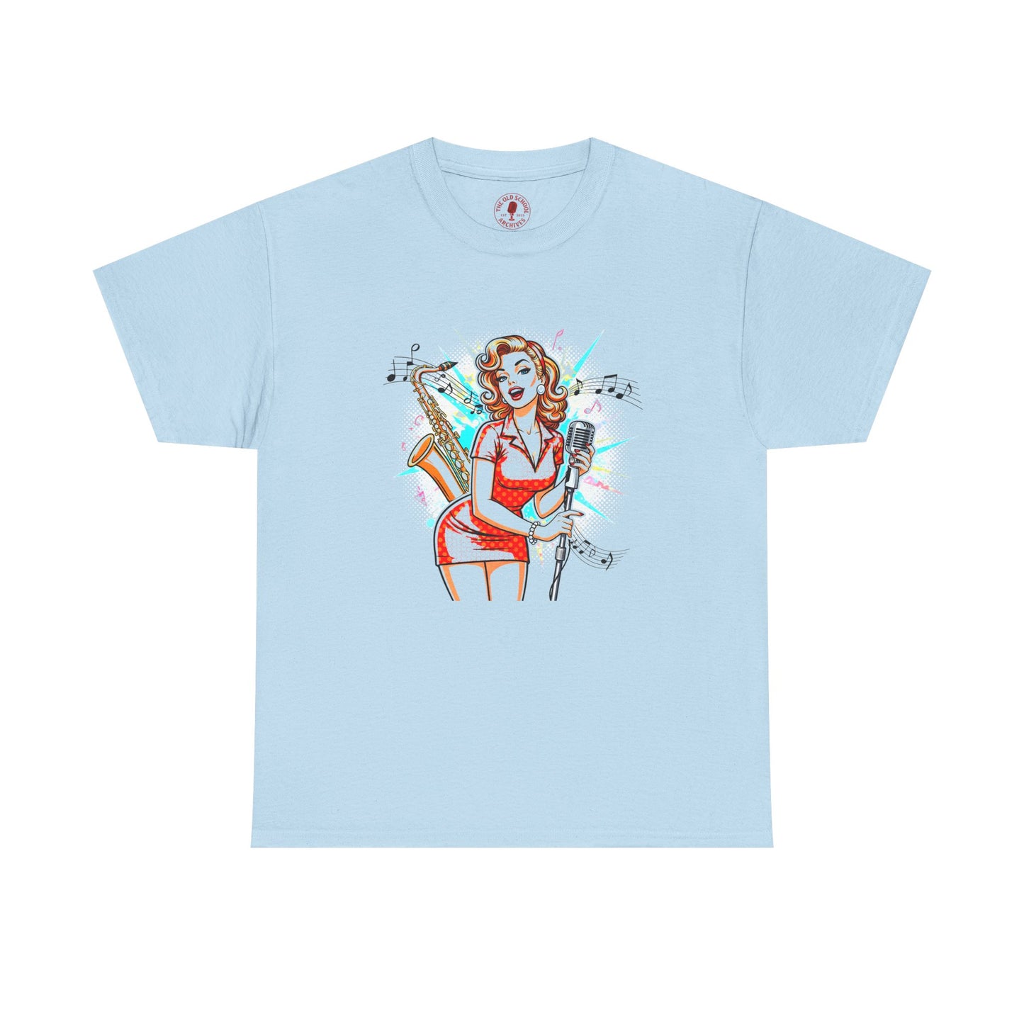Pin-up Girl With Sax & Mic Tee, Unisex Heavy Cotton T-Shirt, Casual Statement Wear