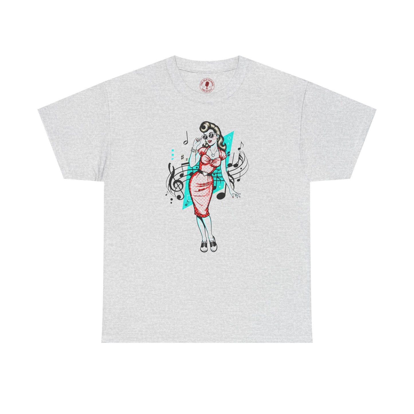 Pin-up Girl With Music Staff Notes Tee, Unisex Heavy Cotton T-Shirt, Casual Statement Wear