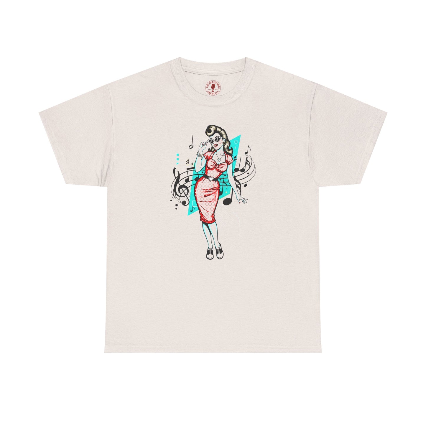 Pin-up Girl With Music Staff Notes Tee, Unisex Heavy Cotton T-Shirt, Casual Statement Wear
