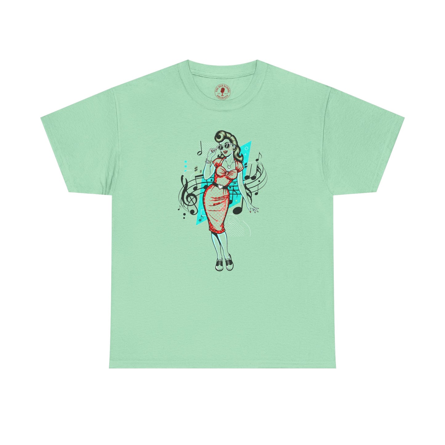 Pin-up Girl With Music Staff Notes Tee, Unisex Heavy Cotton T-Shirt, Casual Statement Wear